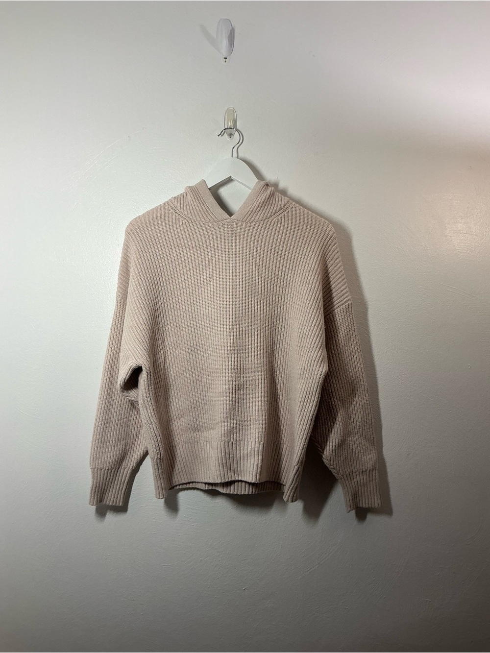 Women’s Cozy Ribbed Hoodie Sweater Pale Blush Size Medium